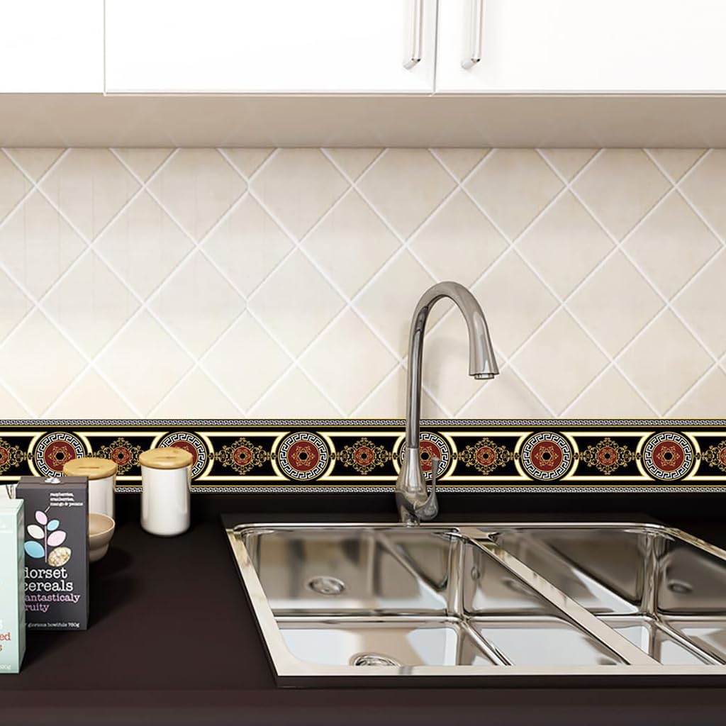 HASTHIP 2 Roll Peel and Stick Wallpaper Border, Modern Abstract Self Adhesive Wall Border Molding Ceiling Decorative Border Tiles Stciker for Home, Bathroom, Living Room (94.4 X 3.9 Inch Roll) HASTHIP 2 Roll Peel and Stick Wallpaper Border, Modern Abstract Self Adhesive Wall Border Molding Ceiling Decorative Border Tiles Stciker for Home, Bathroom, Living Room (94.4 X 3.9 Inch Roll)